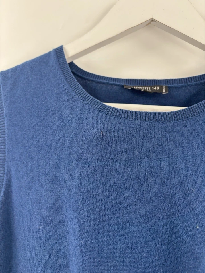 Conjunto Suéter Blusa Lafayette 148 Mujer Azul Medio 100% Lana Bolsillos Magnéticos Foto 3 de 4