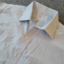 Brooks Brothers Dress Shirt Men's 16 34 Blue White Striped Non Iron Supima