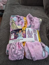 New Girl Disney Princess Plush Hooded Robe  Fleece Pajama Set Pink 6 Small