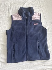 Vineyard Vines Vest Girls Sz Small 7-8 Pink Check And Navy Fleece Vest 417