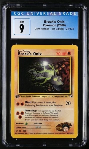 Brock's Onix (21/132) Gym Heroes 1st Edition Nonholo Rare CGC 9 Mint