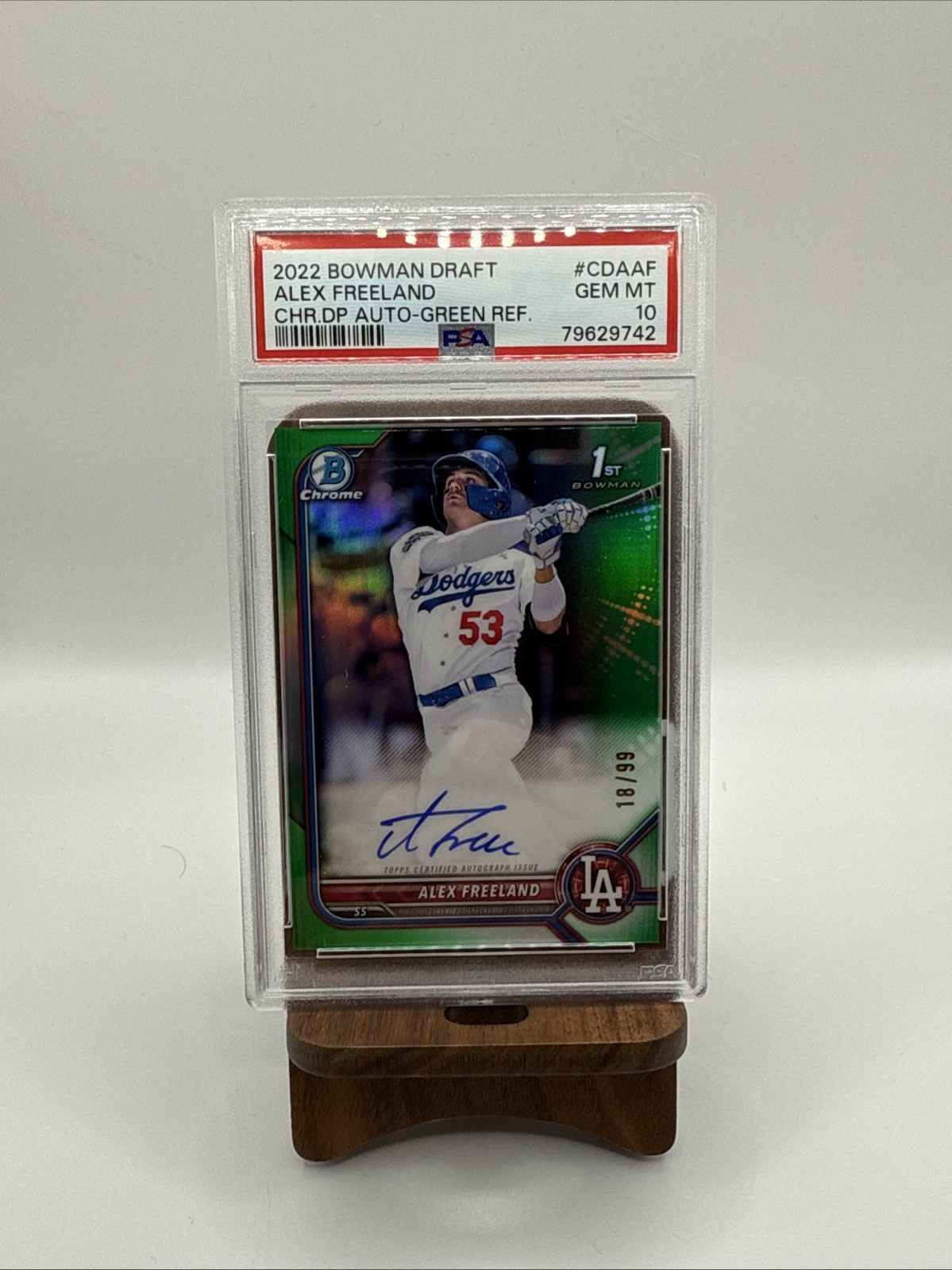 2022 Bowman Draft Chrome Auto PSA 10 Alex Freeland Green Ref /99 #CDA-AF Dodgers