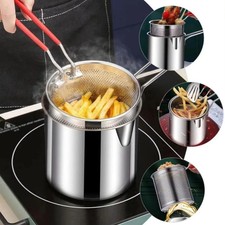 Stainless Steel Deep Fryer With Frying Strainer Basket Multifunctional Small Pot