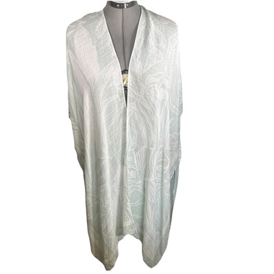 Rachel Roy Kimono 1 size Swim Cover Soft Green Tropical Print Pool Resort Beach