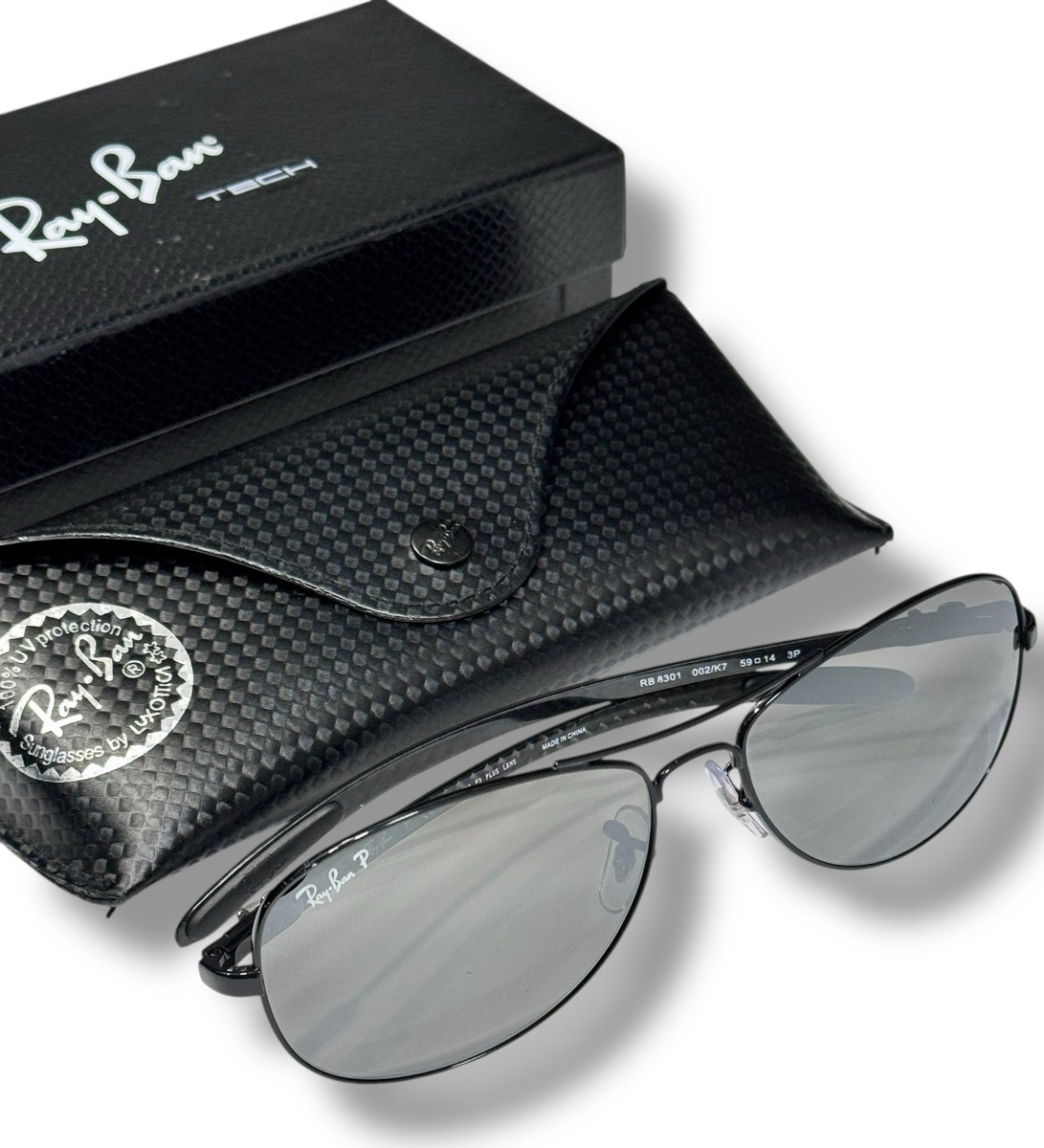 Ray Ban RB8301 002/K7 Black Polarized Gray Silver Mirror