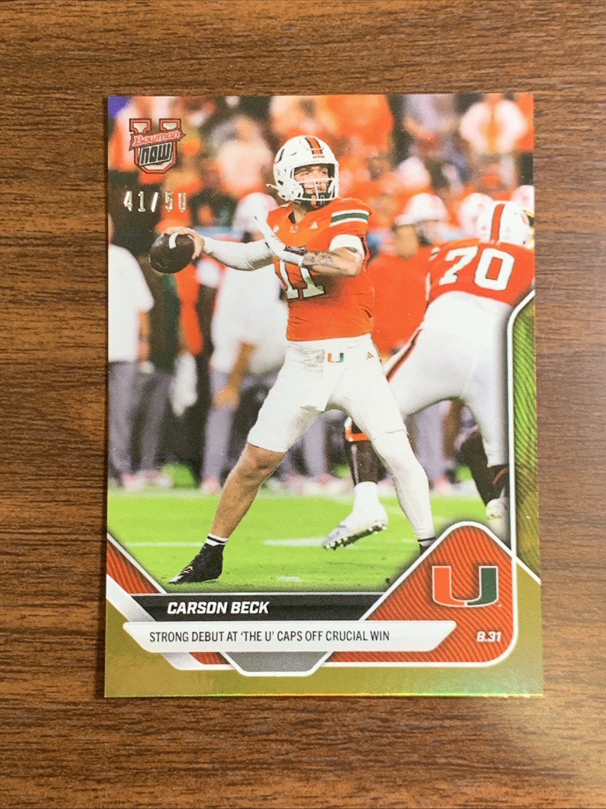 2025 Bowman U Now Carson Beck #5 GOLD Rookie RC 41/50 Strong Debut MIAMI