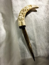 Vintage Hand Carved Ivory and Brass Letter Opener