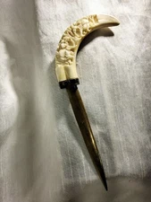 Vintage Hand Carved Ivory and Brass Letter Opener