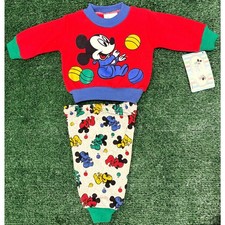 Vintage 90s Disney Babies 2-Piece Pants Set Size 0-6 Months Red Mickey Mouse