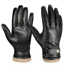 Mens Winter Gloves Nappa Leather Warm Wool Touchscreen Dress X- Large Black