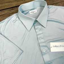 Collars Co Mens Dress Collar Polo Size Medium Light Mint Blue Short Sleeve NEW