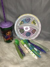 Lot of 12 Citrus Grove Hard Plastic Cute Kids Plate 8" With Dora Cup  Spoons 17