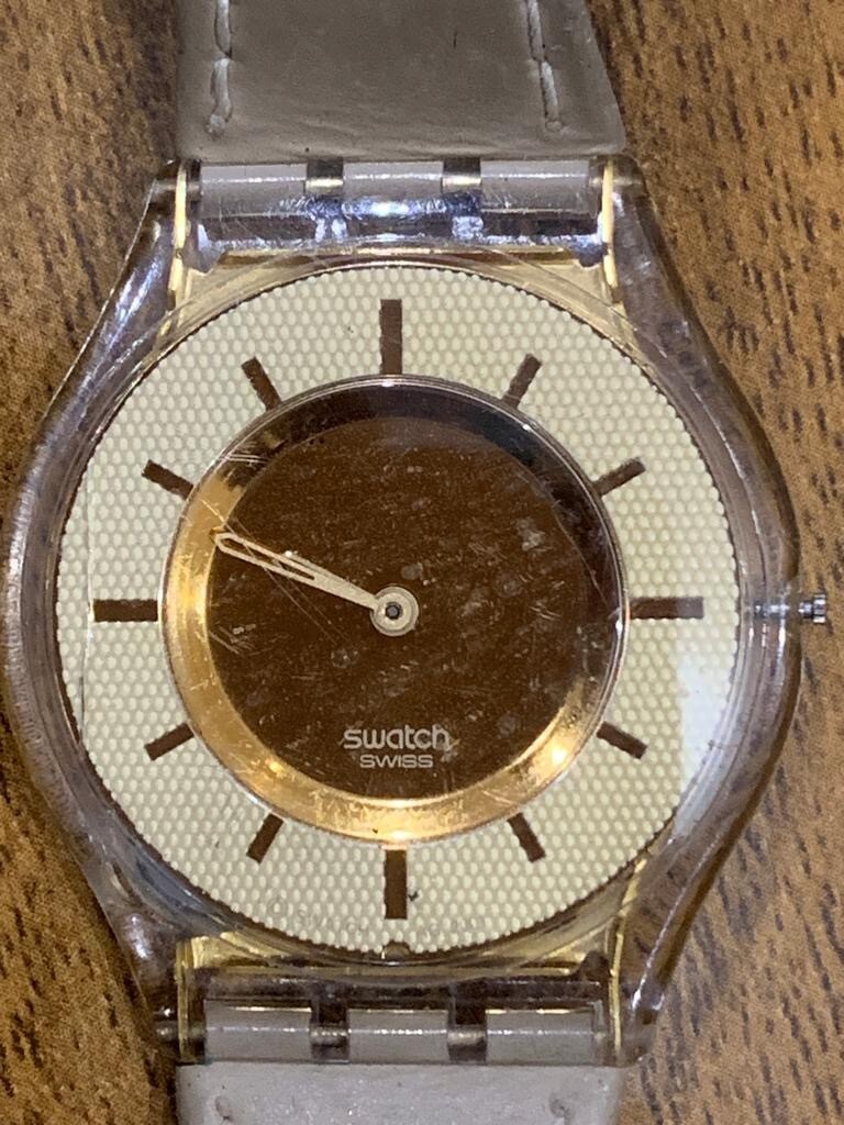 Retro Swiss Made Swatch Skin AG 2001 Quartz Gents Leather Watch -34mm-Works