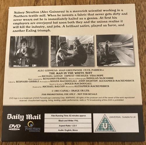 The Man in the White Suit Alec Guinness Daily Mail Promo DVD Very Good Free Post - Picture 2 of 3