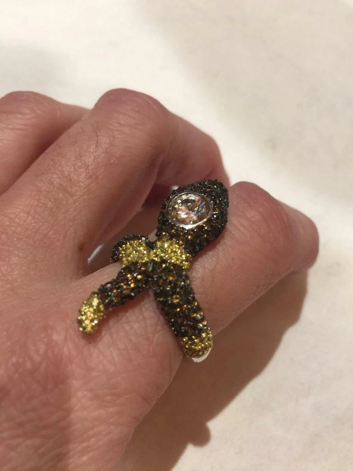 Vintage 1970's 925 Sterling Silver Smokey Topaz & Citrine Crystal Snake Ring - Image 2 of 4