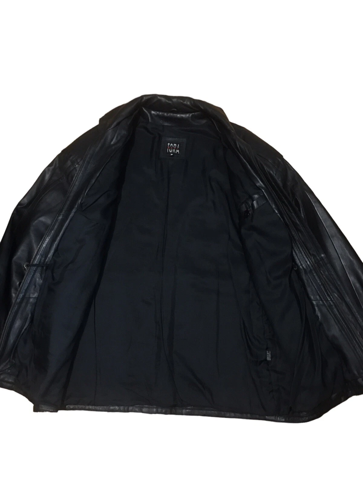 naga tora mens Black Business dress leather coat Mid Length 44” Vintage Medium image 4