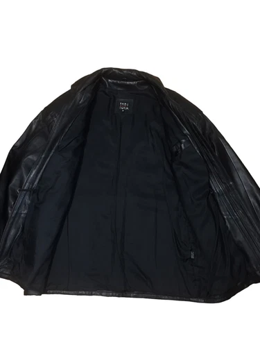 naga tora mens Black Business dress leather coat Mid Length 44” Vintage Medium image 4