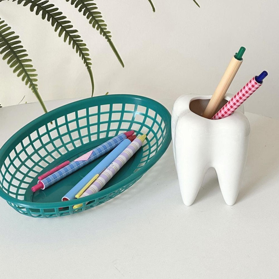 Funny Tooth Shape Ceramic Pen Pencil Pot Holder Storage Organi Desk ё