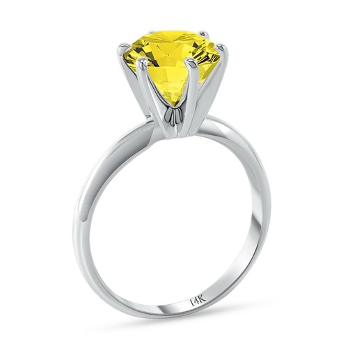3.50 Ct Round Yellow Canary 14K White Gold Solitaire Engagement Wedding Ring - Picture 2 of 3