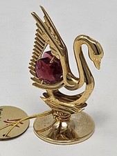Vintage Martin Schmidt OHG Gold XSmall Swan W/ Original Swarovski Red Crystal