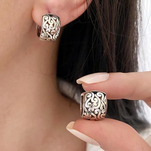 Orecchini donna moda argento sterling retrò filigrana orientale huggie - Foto 7 di 12