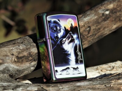 Zippo Lighter - Untamed - Claudio Mazzi - Wolves in Sunset