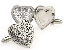 Elegant Heart Locket / Keep Sake Silver Rhodium Cuff links by CUFFLINKS DIRECT