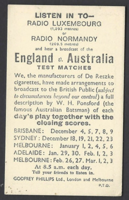 PHILLIPS - CRICKET FIXTURE CARD - 1 KARTE