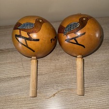 Vintage Maracas Panama Hand painted Bird