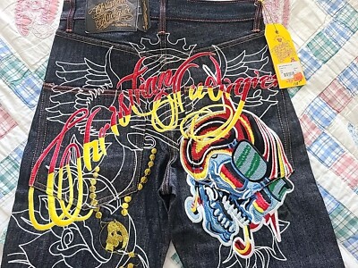 Christian Audigier Embroidered Skull Colorful Jeans Size