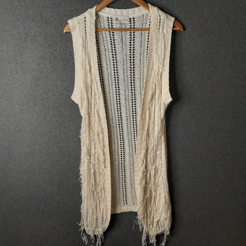 SERAFINA Womens boho open knit vest Size 8 cream fabric fringing festival casual