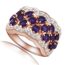 2.03 Ct Round Cut Simulated Amethyst, White Topaz Sterling Silver Band Ring