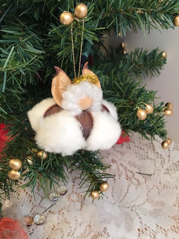 Cotton Boll Angel Christmas Ornament - Country Southern - Natures Decor Ball