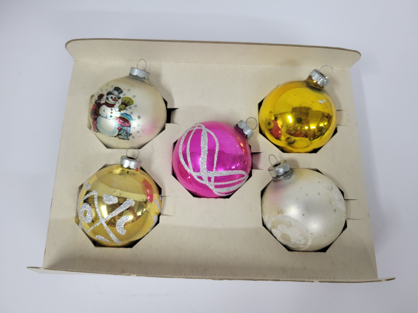 Vintage lot of 5 Glass Ball Christmas ORNAMENTS