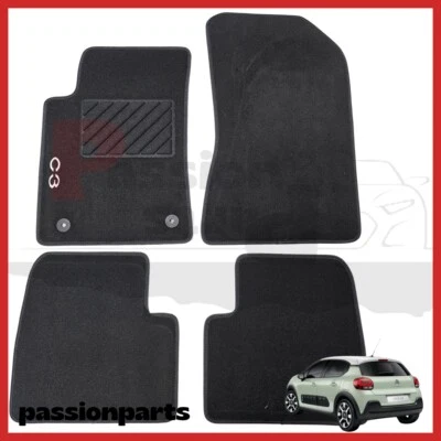 LABORATORIO PASSION PARTS TAPPETI CITROEN C3 DAL 2016 IN MOQUETTE CON RICAMO E 2 FISSAGGI TAPPETINI 4PZ