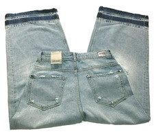 Blue Denim Crop Wide Leg Jeans High Rise Distressed Raw Hem Women's Size 6
