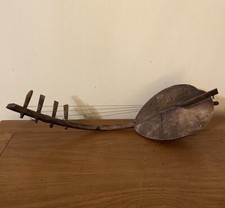 VTG Antique African Adungu 4 String Instrument Arched Bow Harp Gourd Head Guitar