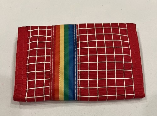 1980's OP Ocean Pacific Wallet Vintage Trifold Nylon Red Checkerboard Rainbow - 第 3/11 張圖片