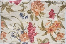 FLANNEL BACK VINYL TABLECLOTH 52"x104" Oblong, MULTICOLOR FLOWERS ON BEIGE, AP