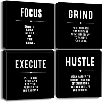 Grind Hustle Execute Focus Motivation Canvas Wall Art,Abstract Paintings Fram...