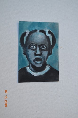 ACEO ORIGINAL ART CARDS HALOWEEN BLACK HORROR MOVIE US WATERCOLOR