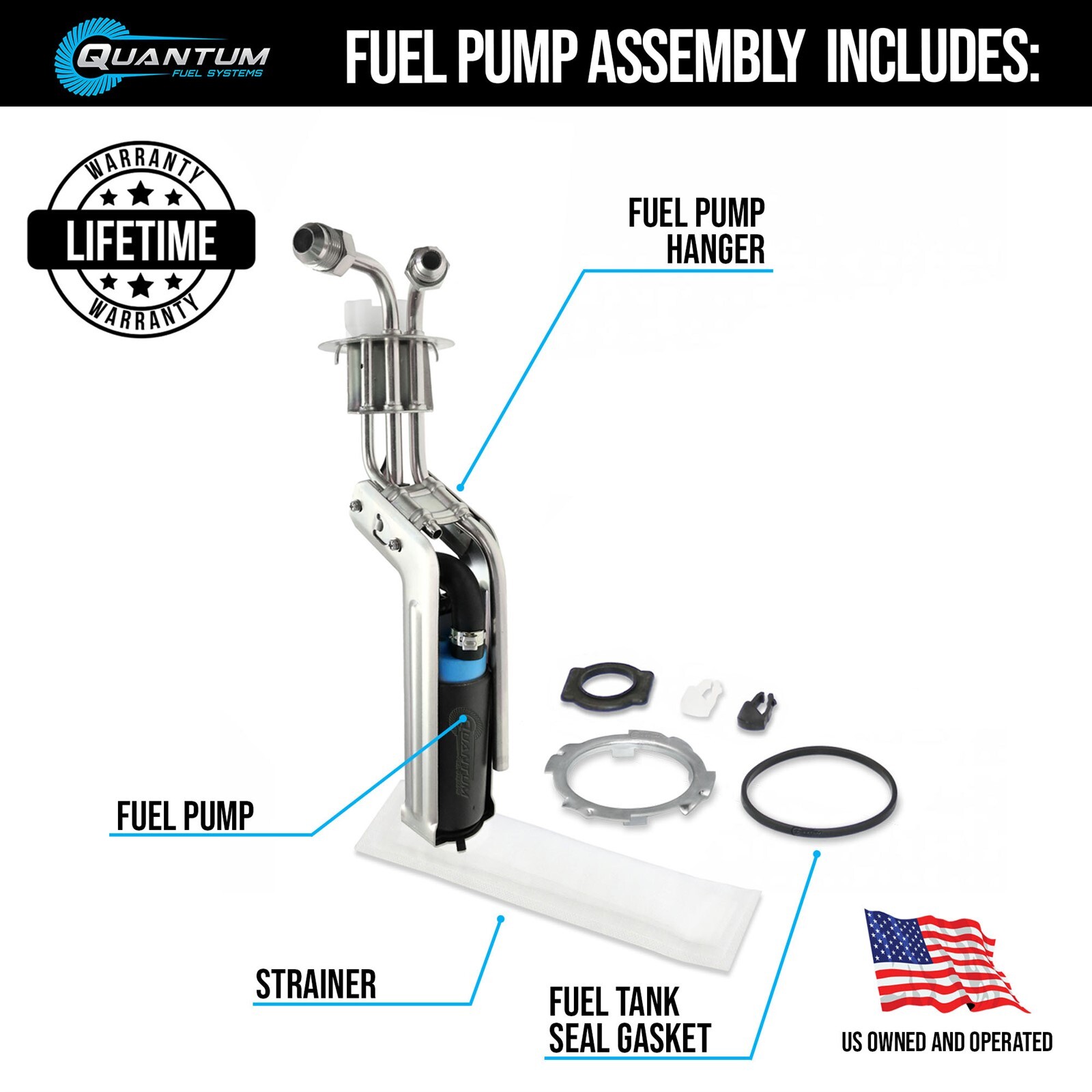 QFS 450LPH Fuel Pump Hanger -8AN/-6AN Fittings for 1986-1997 Ford Mustang