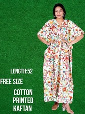 New Indian Green Floral Dress Kaftan Maxi Long Women's Boho Size Beach Caftan US