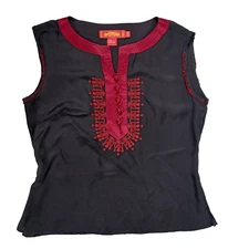 Shanghai Tang Silk Top Black Embroidery Womens 8 Caftan Evening Party