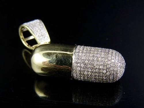 Solid Men's 10K Yellow Gold Genuine Diamond 3D Capsule Pendant Charm 1 Ct 1.5" - Bild 1 von 7