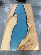 Live Edge Walnut Custom Order Blue Epoxy Resin River Dining Coffee Table Top Art