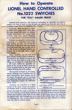 LIONEL OPERATING INSTRUCTIONS No.1022 HAND CONTROLLED SWITCHES O27 TRACK (1957)