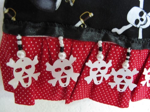 Pirate Baby Girl Dress Jumper 3-6 mo One of a Kind Handmade Ruffle Beads Red Blk - Picture 5 of 9