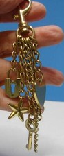 Nine West Gold Tone Chain  Key Lock Heart Star Purse Charms