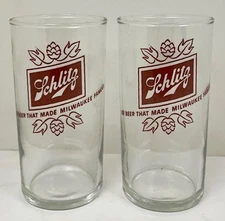 VINTAGE SCHLITZ BEER GLASS SHELL TASTER / SHORTY 4.75" ~ LOT OF 2